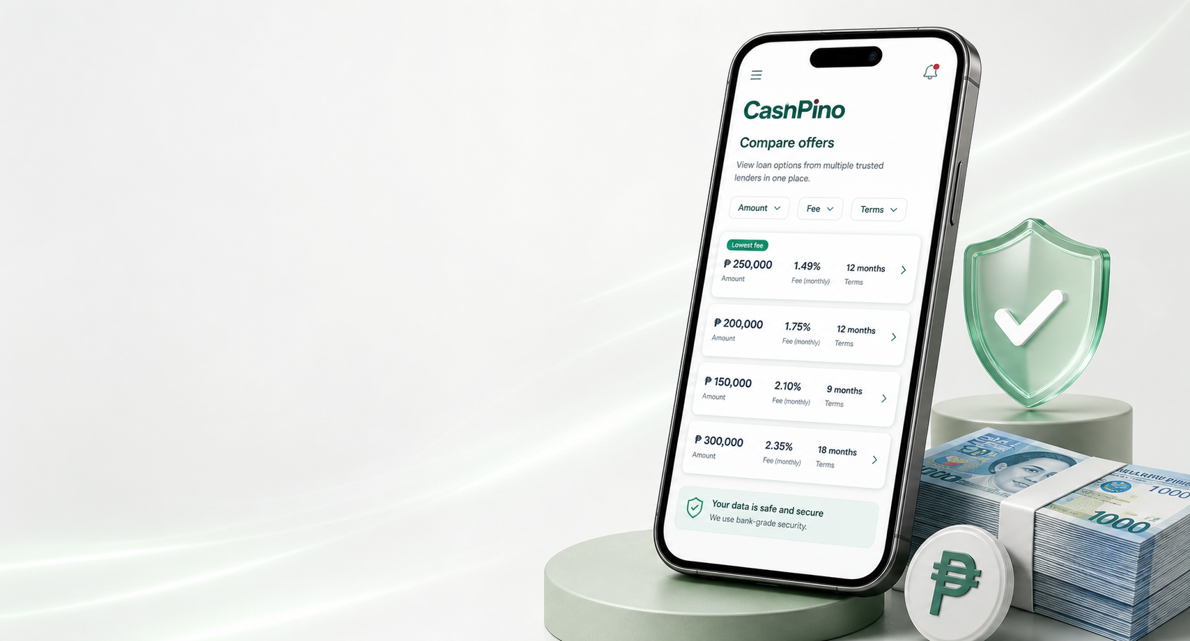 CashPino app preview with loan options